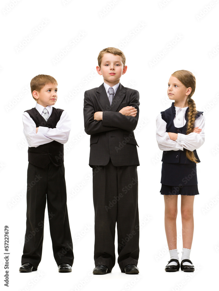 Full-length portrait of little children with hands crossed Full-length portrait of little children with hands crossed