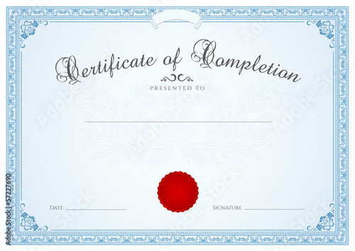 Certificate / Diploma template. Floral pattern, border