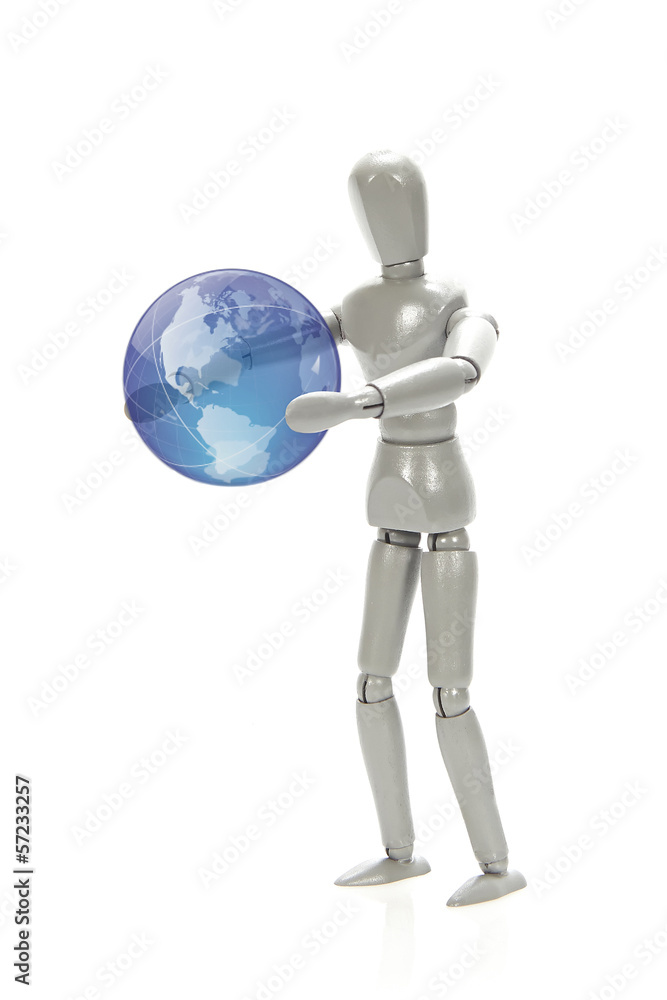 Grey mannequin holding a globe Grey mannequin holding a globe