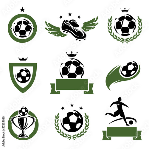 Football and soccer labels and icons set. Vector