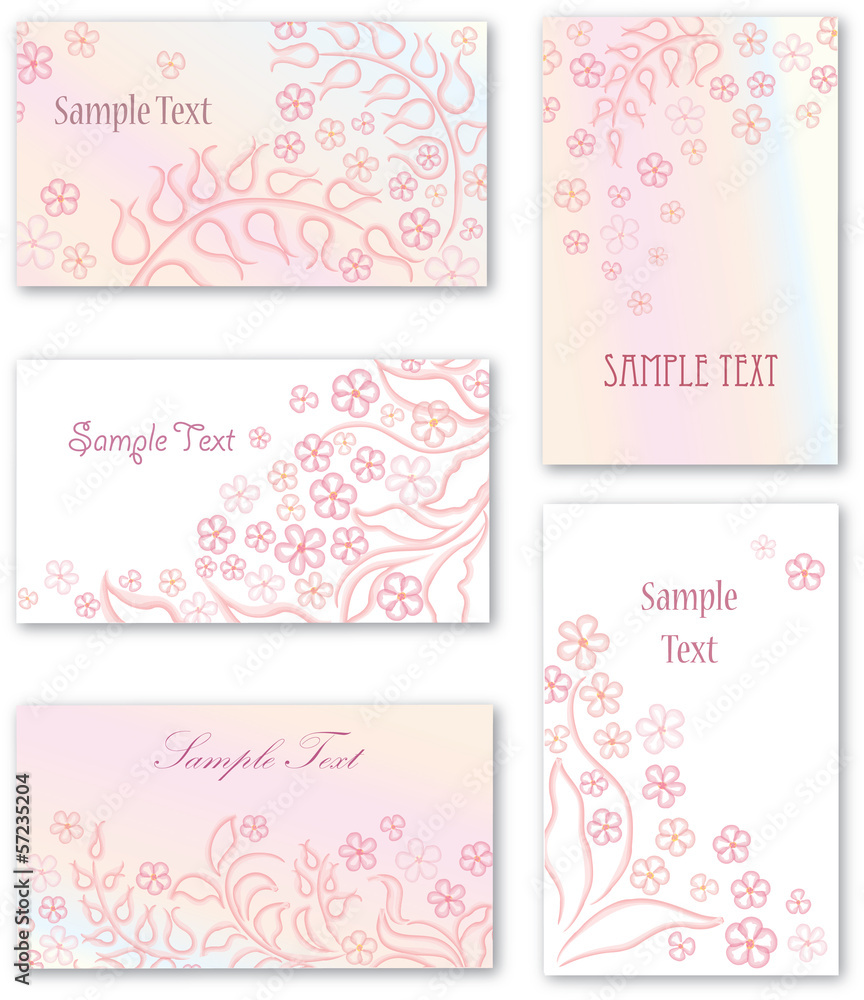Flowers white background set. Floral gift card collection