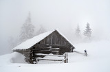 Beautiful winter landscape with fog in the Carpathian mountains,