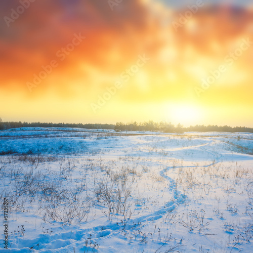 winter sunset over a steppe