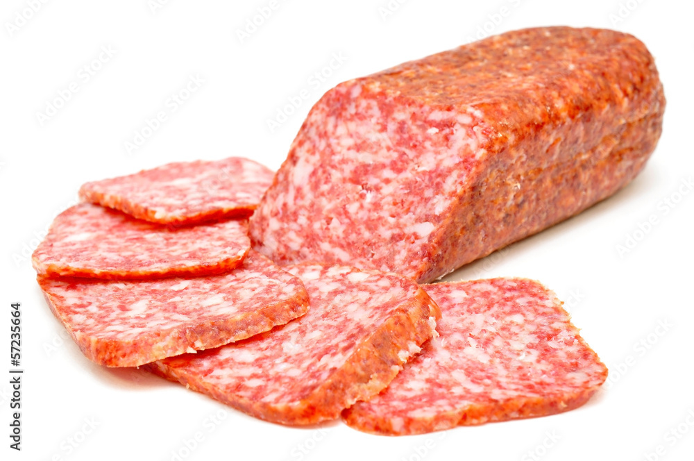 smoked sausage on a white background smoked sausage on a white background