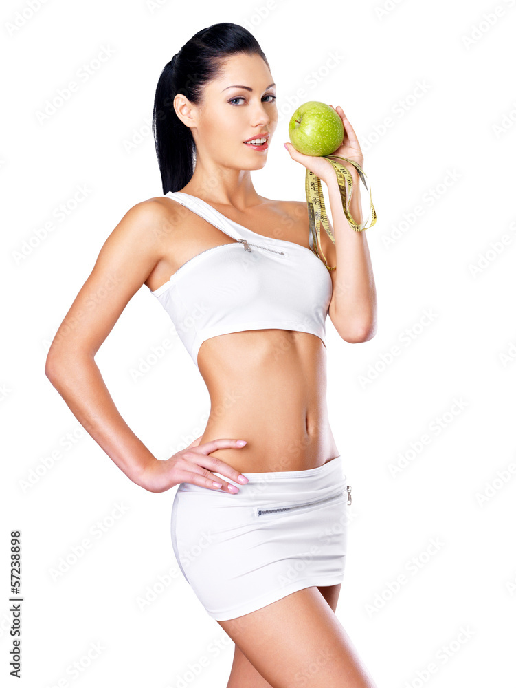 healthy woman with apple healthy woman with apple