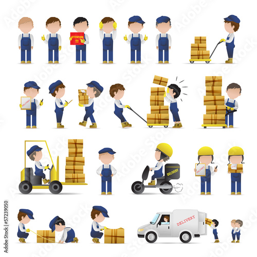 Very Detailed Drawn Transport Workers Set - Isolated