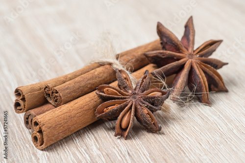 Star anise with cinnamon at christmas time