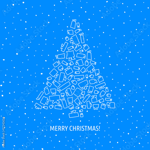Vector Christmas card with abstract Christmas tree of gift boxes