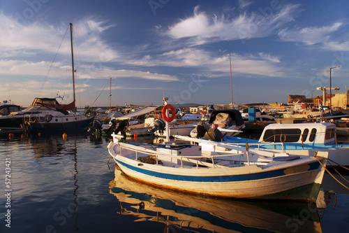 Ships and boats in the old harbor of Chania  Greece.