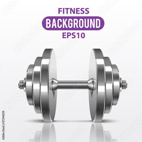 Fitness background with metal realistic dumbbell