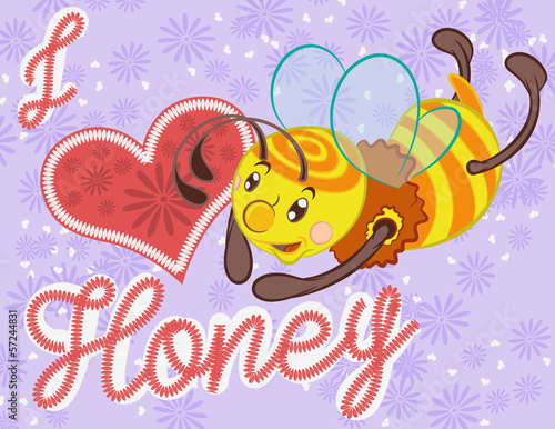 Cute illustration vector of little bee with heart