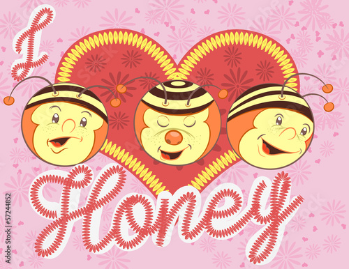 Cute illustration vector of little bee with heart