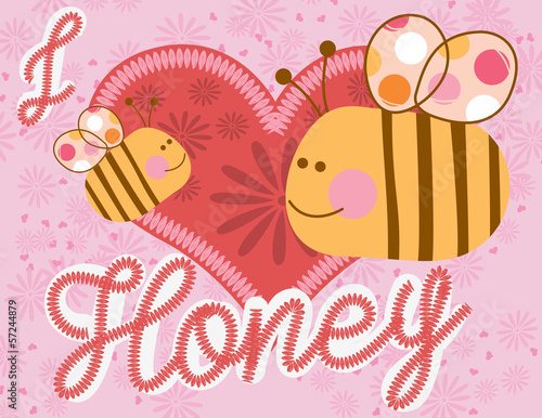 Cute illustration vector of little bee with heart
