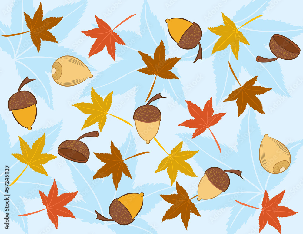 Acorn vector seamless pattern with leaves