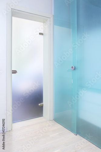 Blue glass door