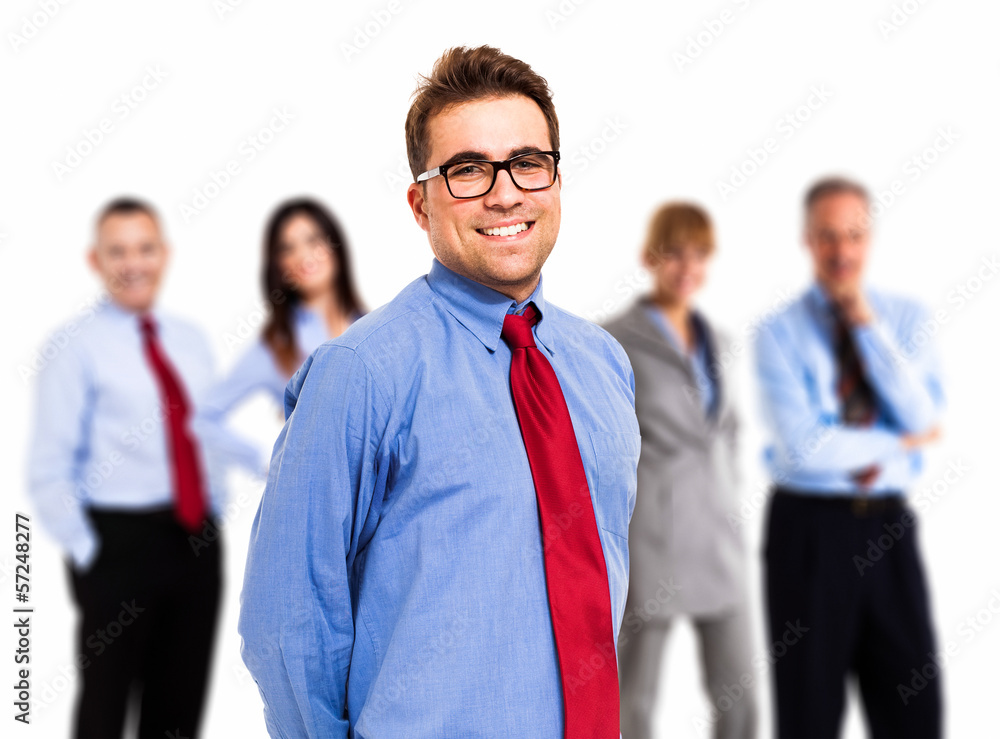 Businessman in front of his team Businessman in front of his team