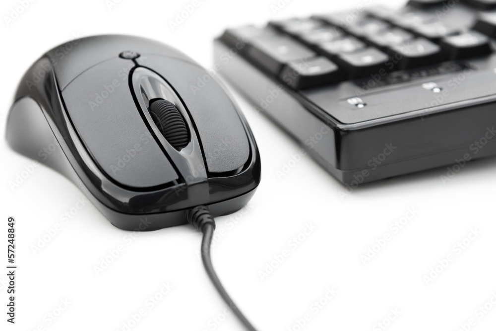 black mouse and keyboard on white background black mouse and keyboard on white background