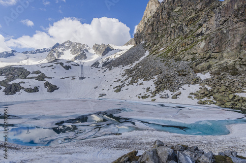 Melting glaciers in the Alps. High mountains Italy