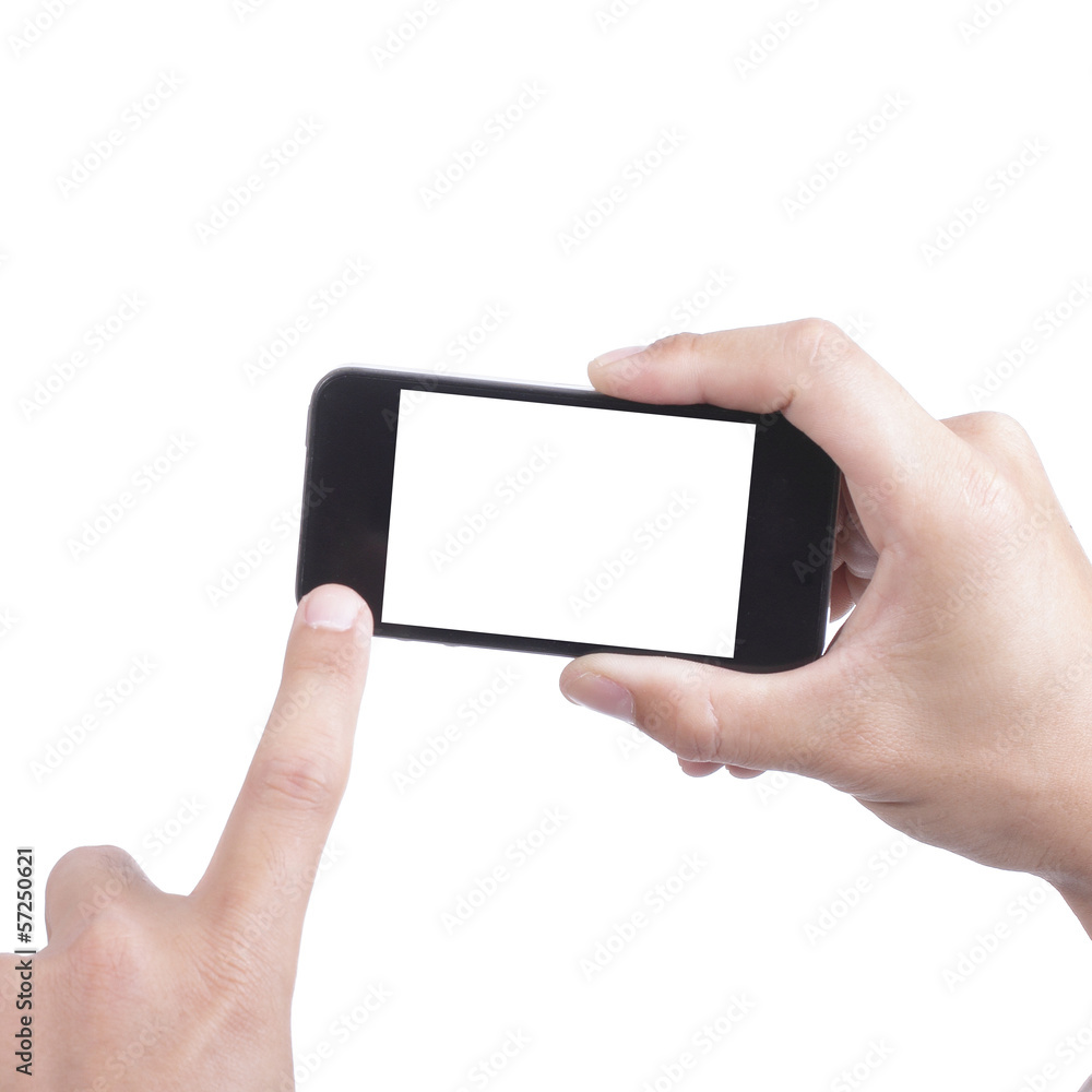 Businessman holding Smart phone and use finger touch Businessman holding Smart phone and use finger touch