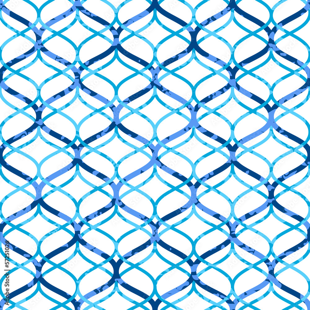 Abstract blue lattice on white grunge seamless pattern, vector