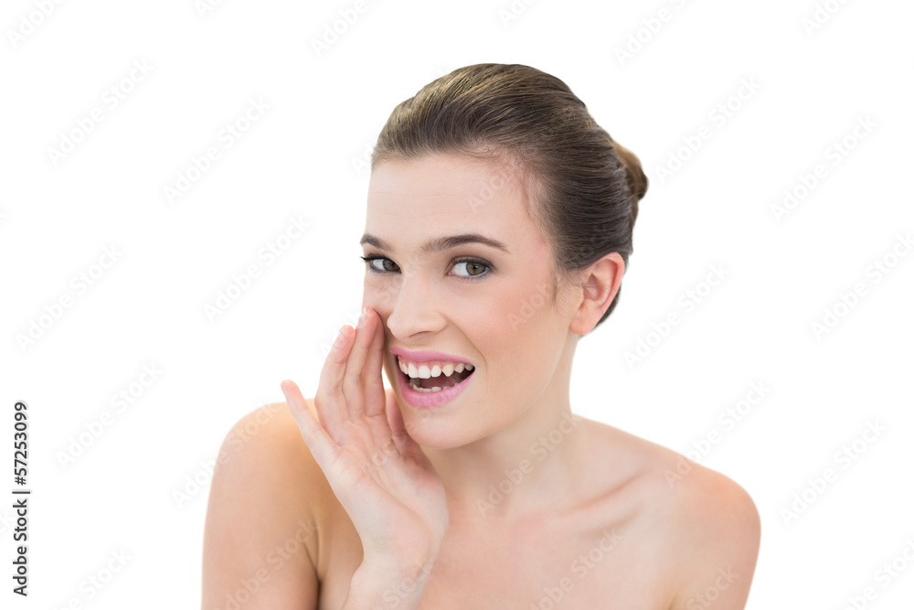 Amused natural brown haired model telling a secret Amused natural brown haired model telling a secret