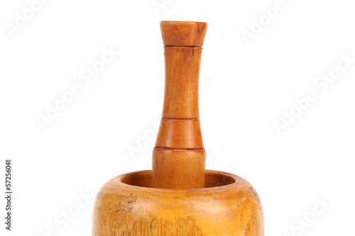 Wooden mortar with pestle photo