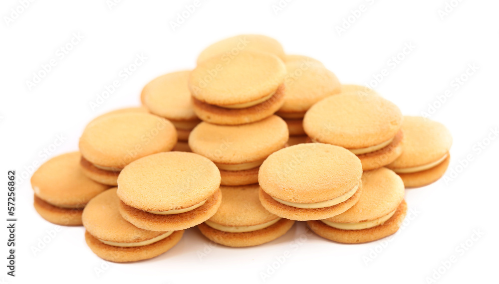 Bunch of sandwich biscuits with white cream. Bunch of sandwich biscuits with white cream.