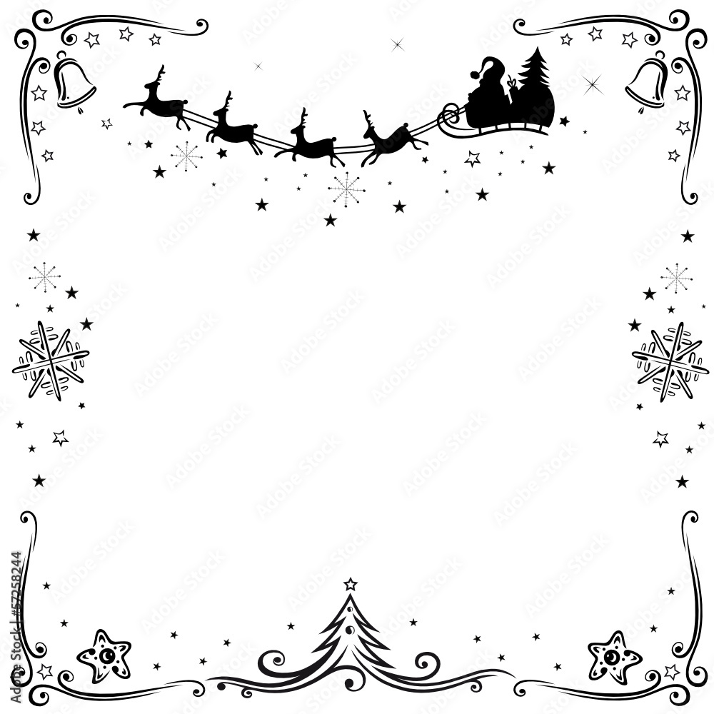 Vecteur Stock Weihnachtlicher filigraner Rahmen mit Nikolaus, Rentieren