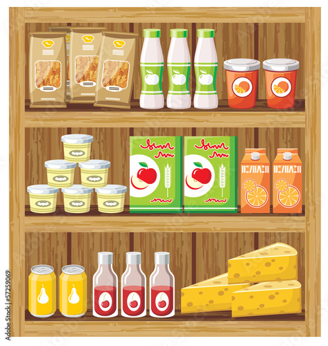 Supermarket. Shelfs with food