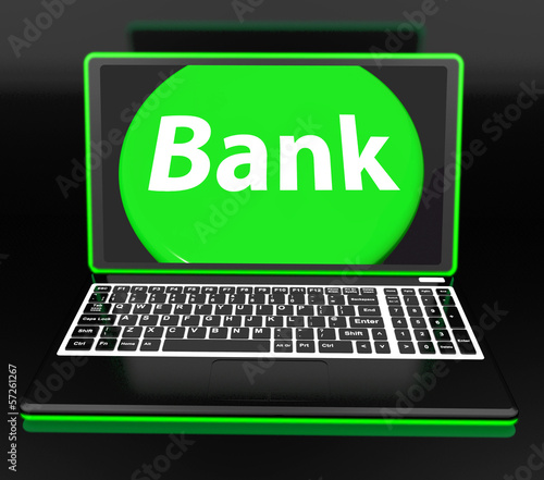 Bank On Laptop Shows Internet Www Or Electronic Banking © Stuart Miles