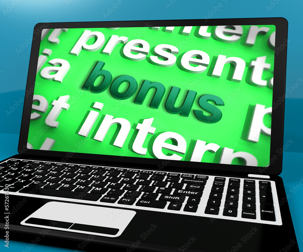 Bonus On Laptop Shows Rewards Benefits Or Perks Online Bonus On Laptop Shows Rewards Benefits Or Perks Online