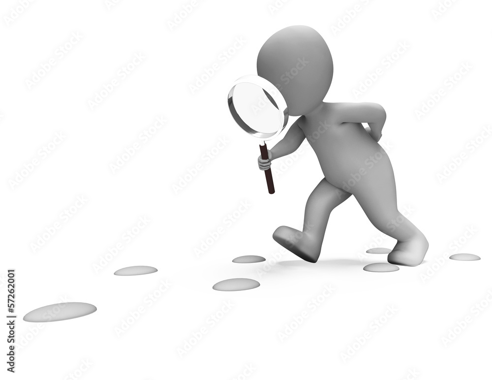Detective Character Following Footprints Shows Investigate Inves Detective Character Following Footprints Shows Investigate Inves