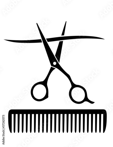 comb and scissors cutting strand of hair