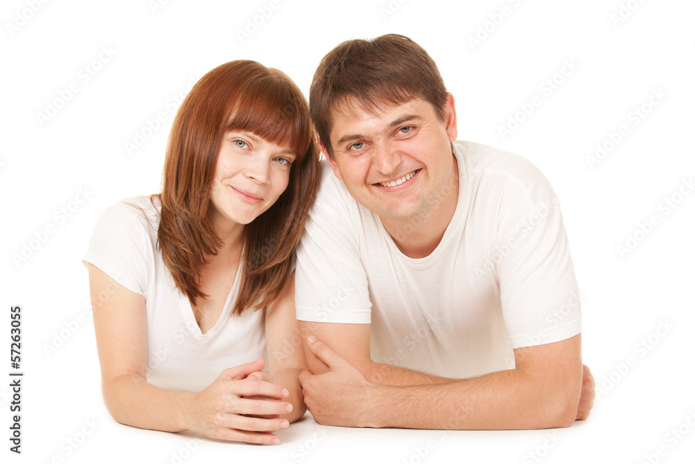 Happy couple on the white background Happy couple on the white background