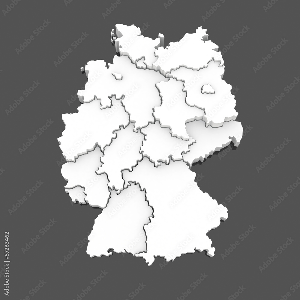 Three-dimensional map of Germany.