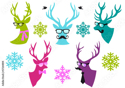 Christmas deer heads, vector set