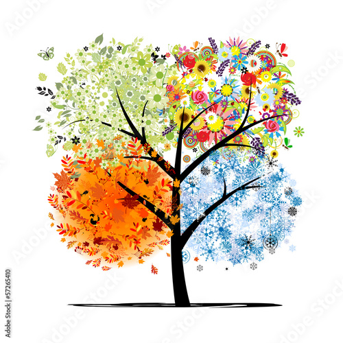 Four seasons - spring, summer, autumn, winter. Art tree
