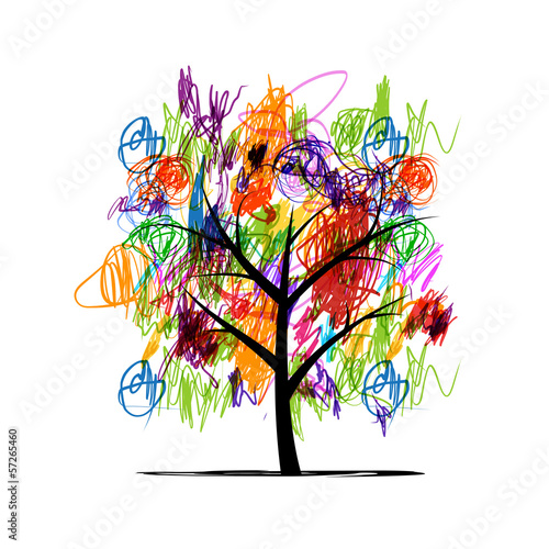 Abstract tree with children paintings