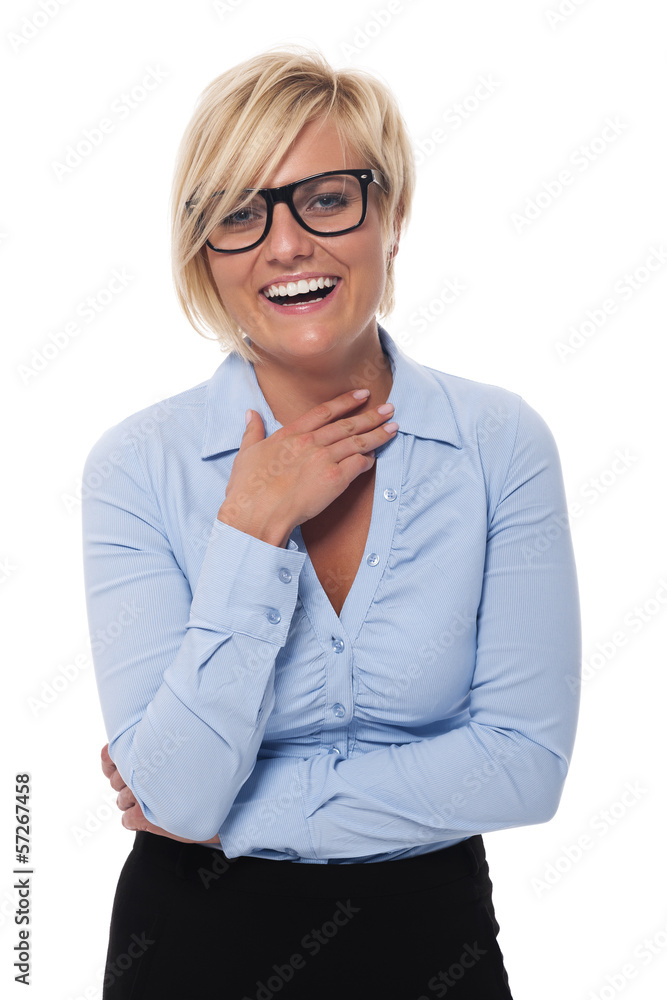 Beautiful woman wearing fashion glasses laughing Beautiful woman wearing fashion glasses laughing