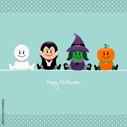 Halloween Mummy, Vampire, Witch & Pumpkin Retro Dots