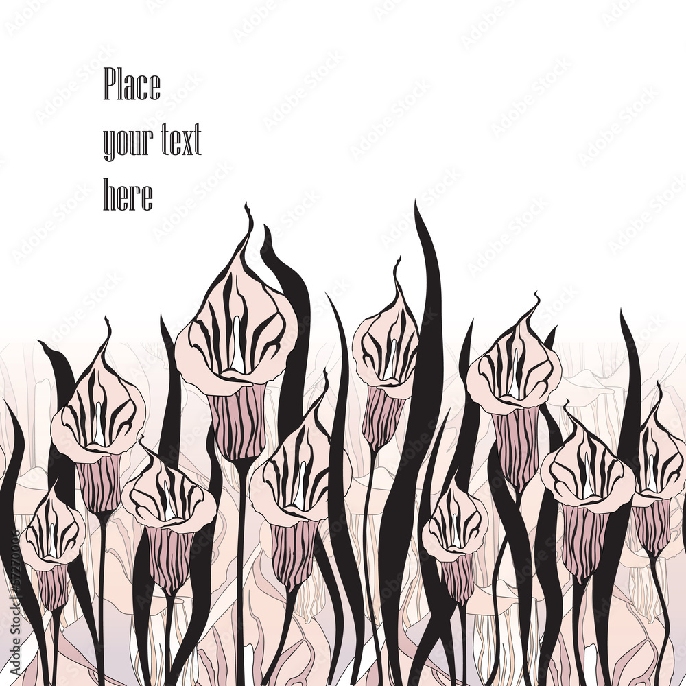 Flower Calla background. Chinese floral border Flower Calla background. Chinese floral border