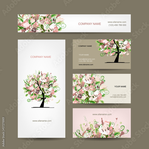 Business cards design with floral tree sketch