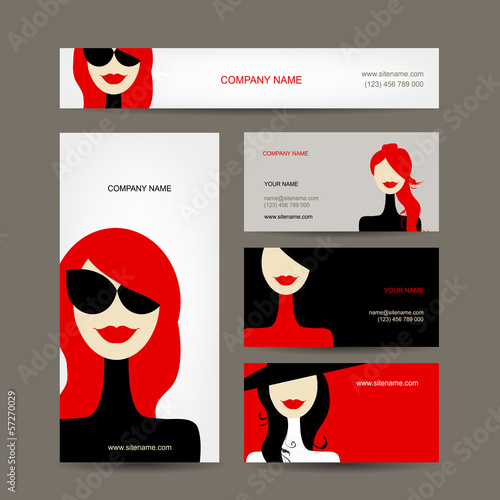 Business cards design with women faces