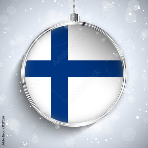 Merry Christmas Silver Ball with Flag Finland