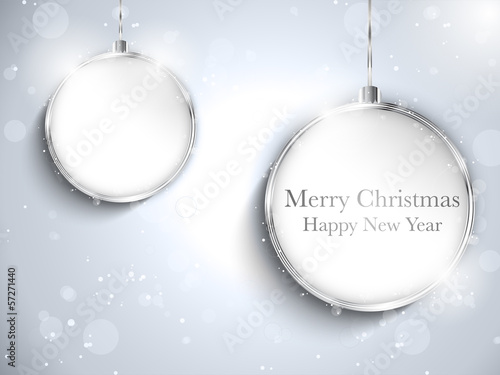 Merry Christmas Happy New Year Ball Silver with Stars and Snowfl