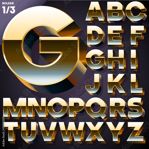Vector illustration of golden 3D alphabet. Set