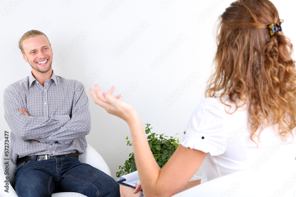 Man with problem on reception for psychologist Man with problem on reception for psychologist