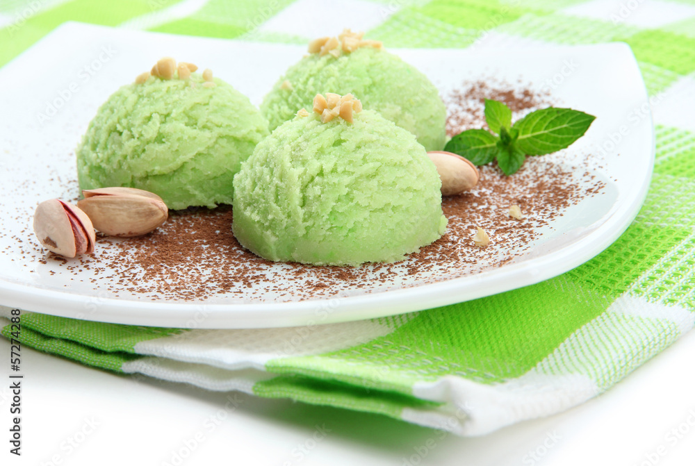 Delicious ice cream on plate close-up Delicious ice cream on plate close-up