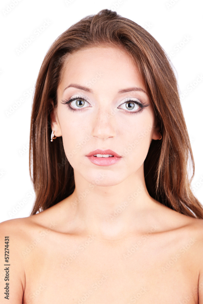 Beautiful girl with gentle makeup and glowing skin close-up Beautiful girl with gentle makeup and glowing skin close-up