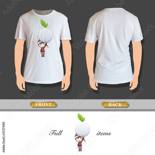 Boy with Santa Claus costume holding eco button printed on shirt